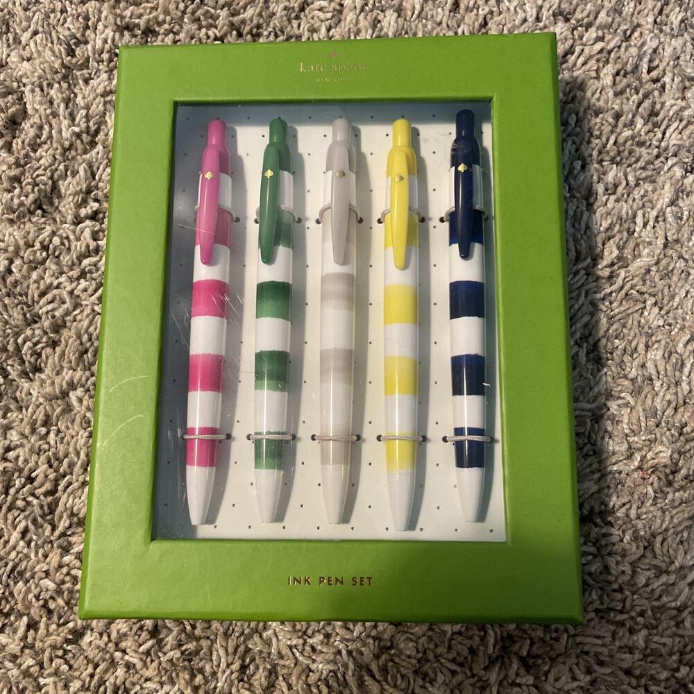 Kate Spade New York Rugby Stripe Ink Pen Set Plastic Set of 5 - New
